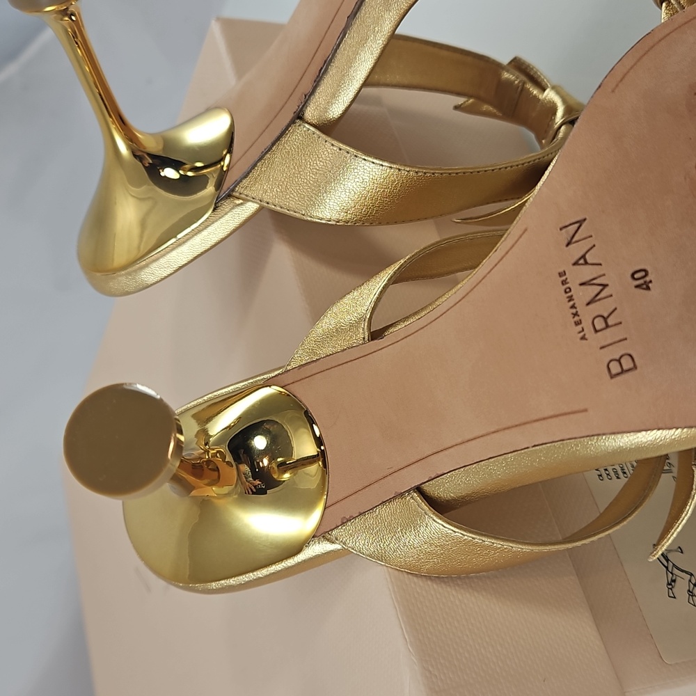 $595 Alexandre Birman Clarita Square Flare 85 in Oro Gold - Picture 15 of 16